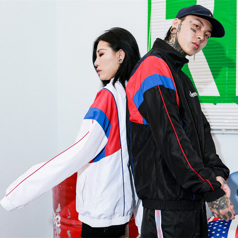 Contrast color stitching windbreaker men's thin trend hip hop jacket men's tide brand hiphop jacket