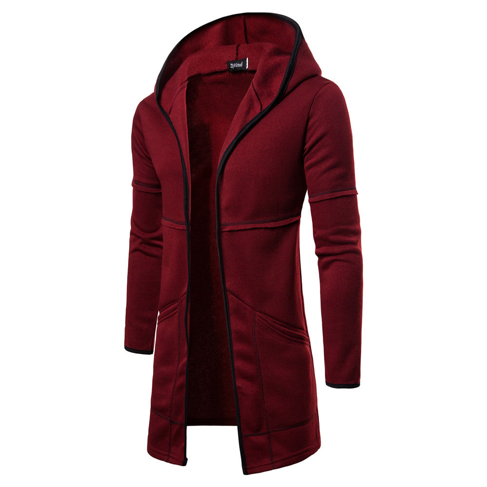 Men's Long Sleeve Mid-length Cardigan Hooded Solid Color Men's Youth Sweater