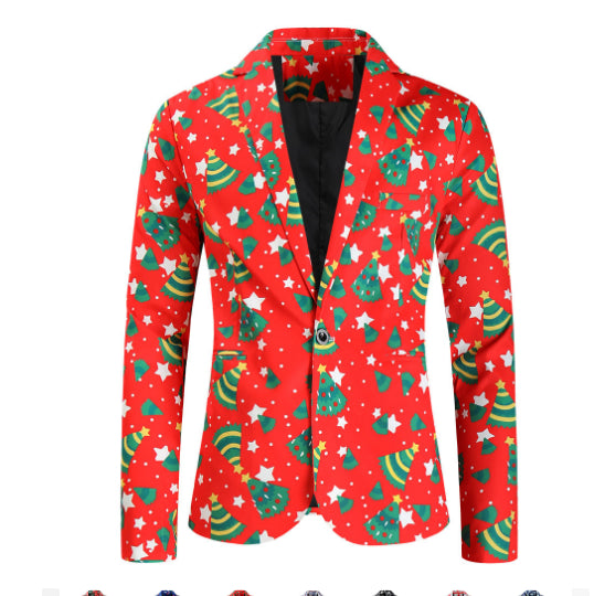 Men's One Button Printed Suit Christmas Casual Suit