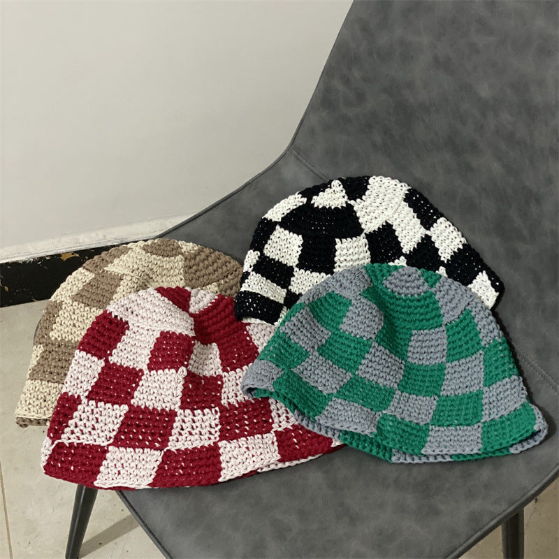 Women's Japanese Ins Checkerboard Plaid Fisherman Hat
