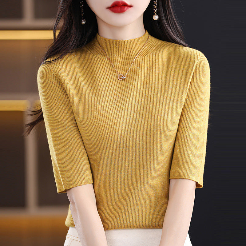 Spring New Half Turtleneck Half Sleeve Women's Bottoming Sweater