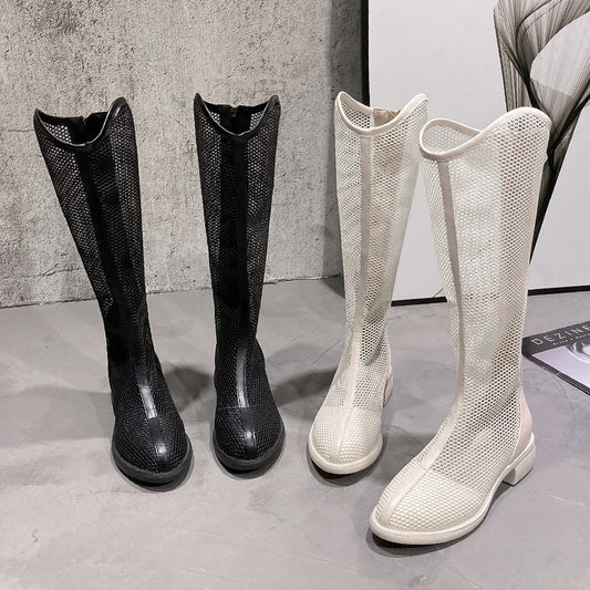 Hollow And Breathable Toe Thick Heel Ankle Boots