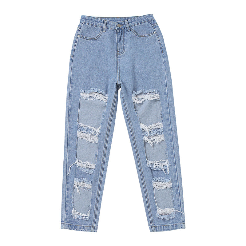 Ripped raw high-rise jeans