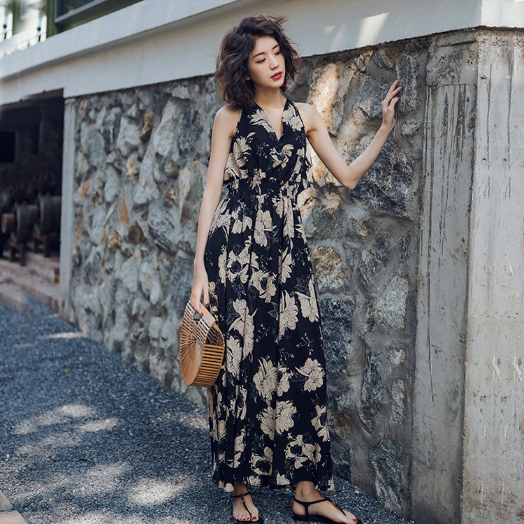 Retro big swing dress with thin backless
