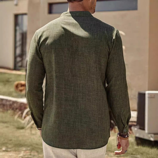 Stand Collar Long Sleeve Men's Cardigan Shirt Men's Top