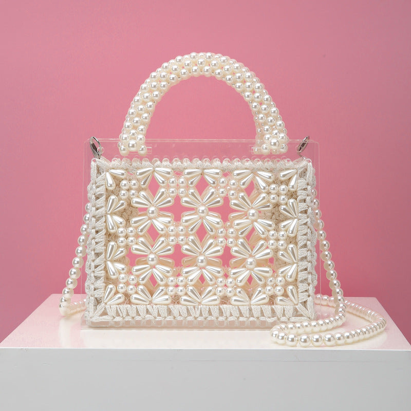 Handmade beaded woven pearl handbag