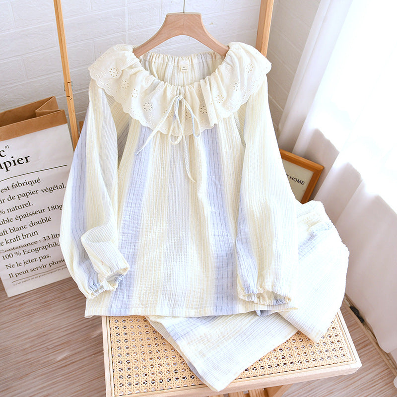 Contrast-color Doll Collar Long-sleeved Trousers Homewear Suit