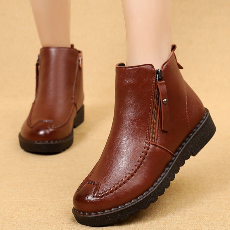 Women's leather and cashmere warm cotton shoes