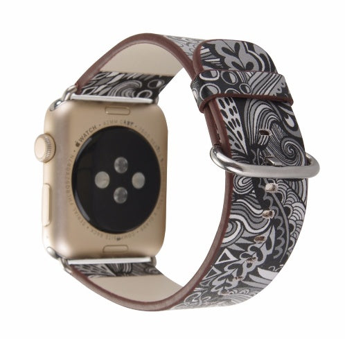Silk-printed Floral Leather Strap Chinoiserie