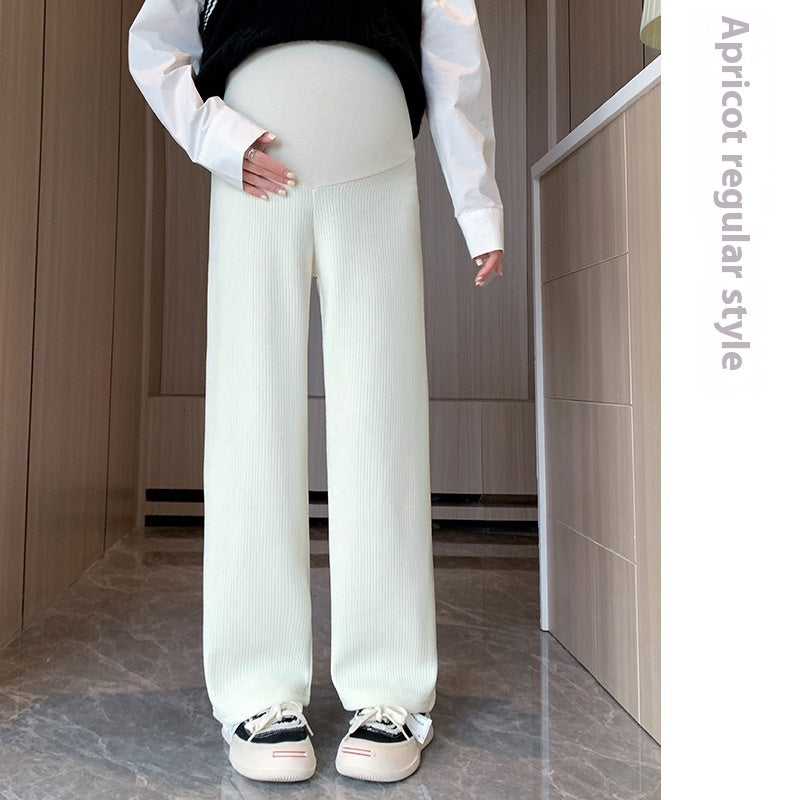 European Cotton Velvet Stripes Maternity Pants Outer Wear Fleece-lined Thickened
