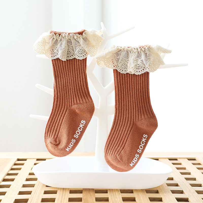 Children's Tube Glue Dispensing Non-slip Room Socks Lace