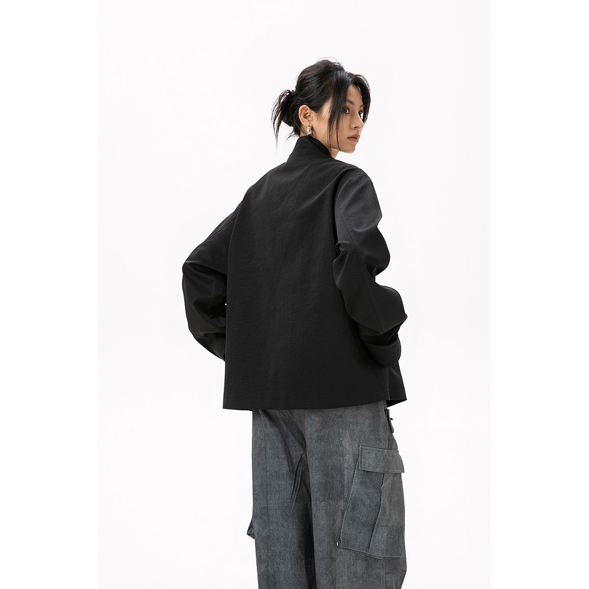 Veste de costume décontractée à col montant avec trois bandes