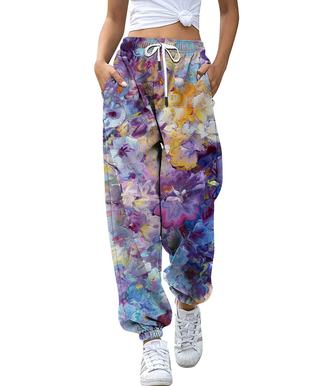 High Waist Drawstring Sports Pants Digital Printing Trousers Loose Casual Jogger Pants