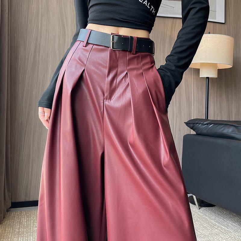 Suit Wide-leg Leather Pants Women's High Waist Loose