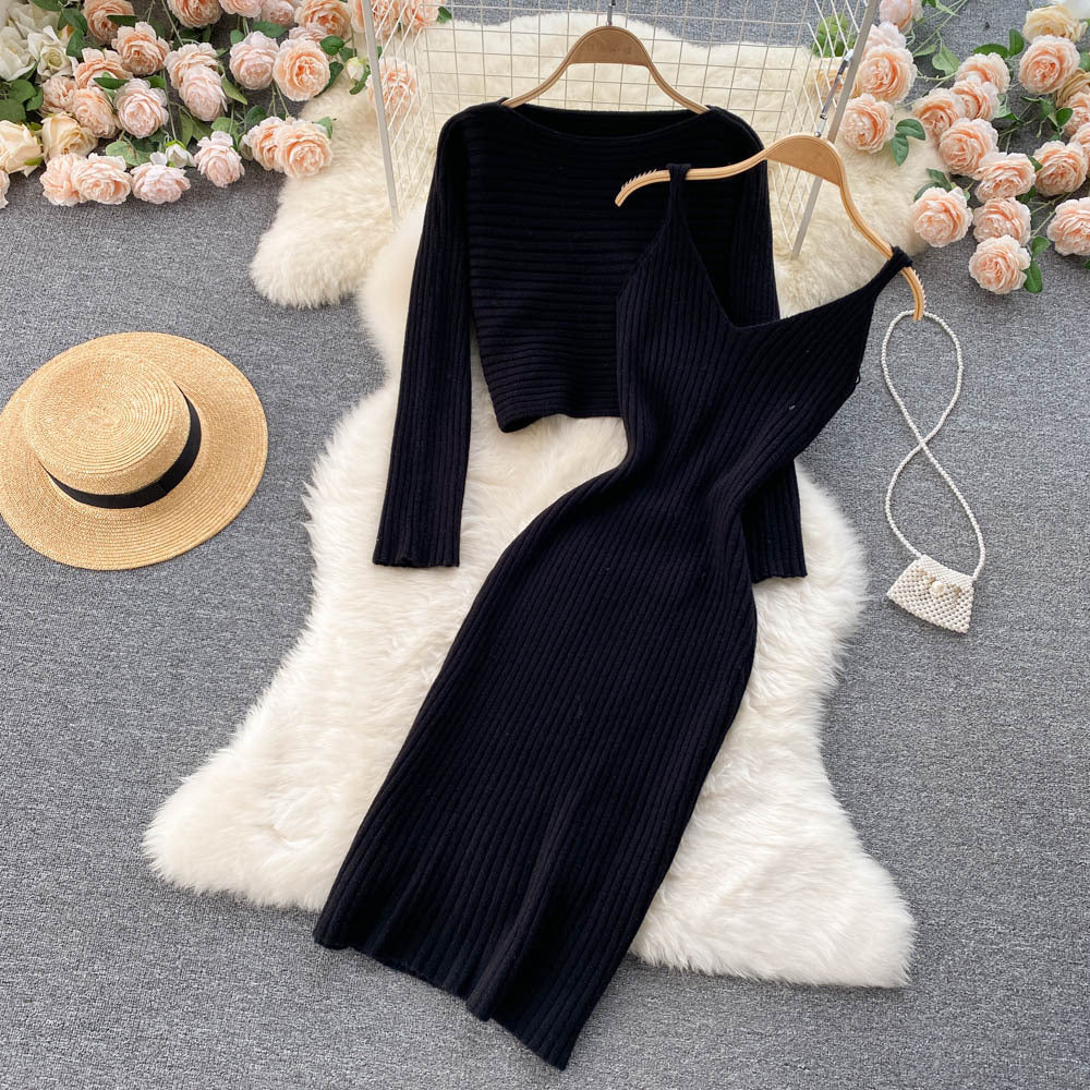 Retro Top With Straps V-neck And An Elegant Bodycon Dress