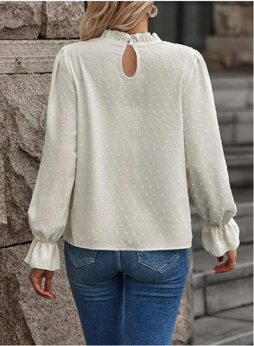 Elegant Women's Jacquard Round-neck Slim-fit Slimming Long-sleeve T-shirt