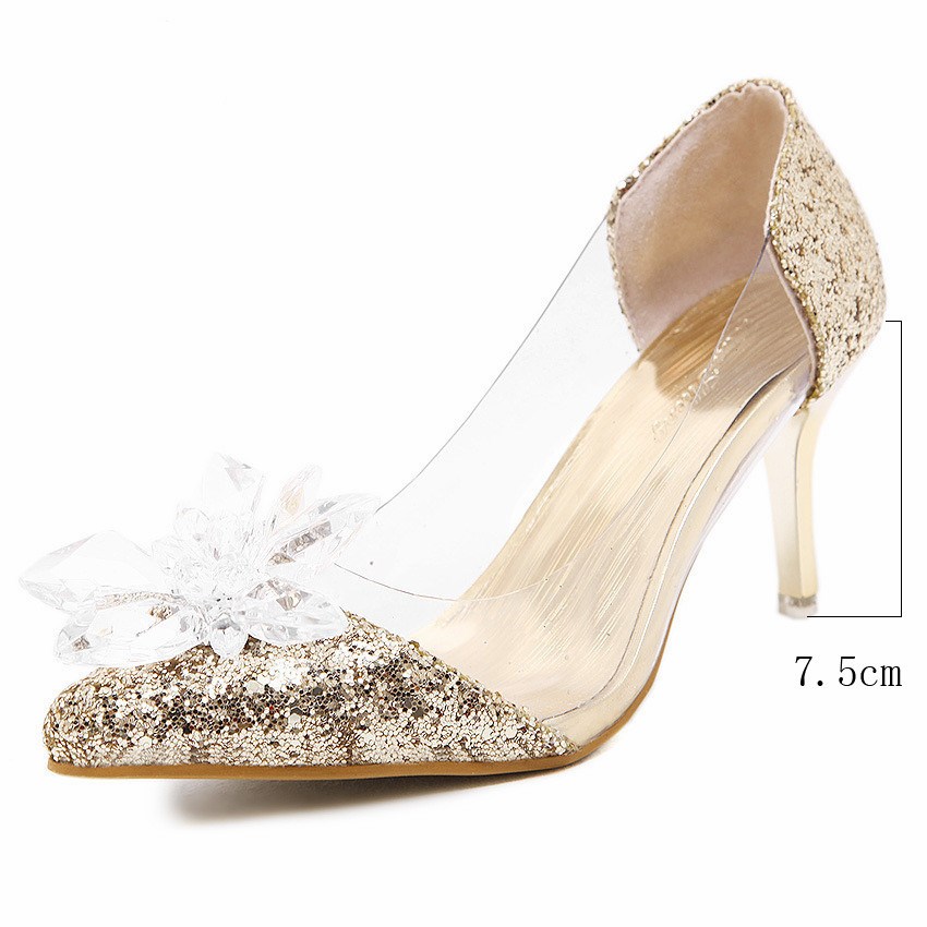 Pointed rhinestone high heel shoes