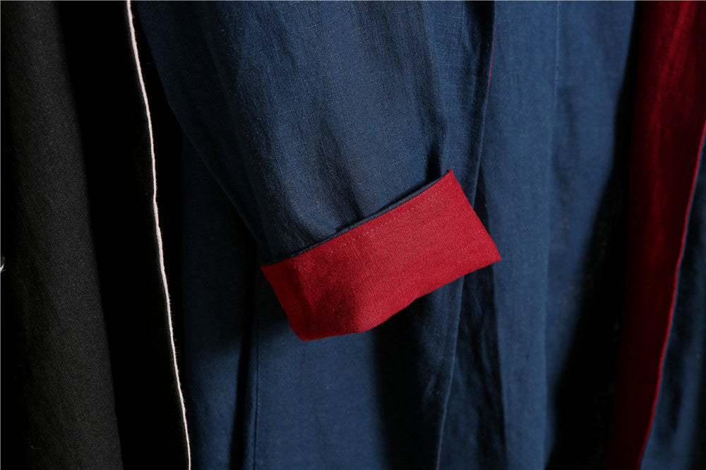 Linen solid color long men's cardigan