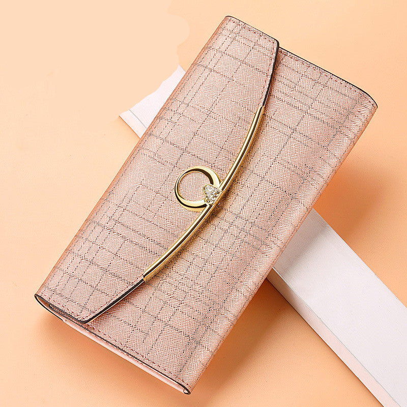 Damepung Læder Tri-fold Pung Lang Pung Stor Kapacitet Clutch