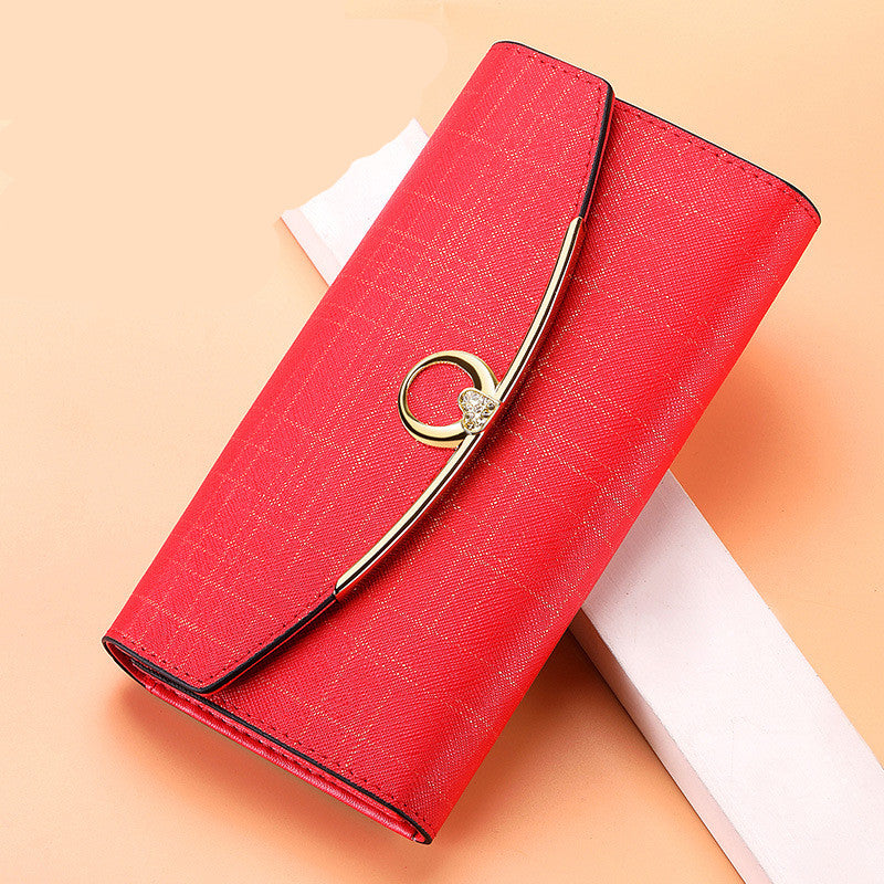 Damepung Læder Tri-fold Pung Lang Pung Stor Kapacitet Clutch
