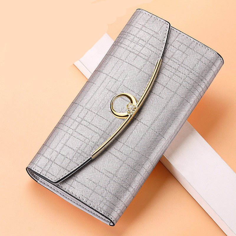 Damepung Læder Tri-fold Pung Lang Pung Stor Kapacitet Clutch