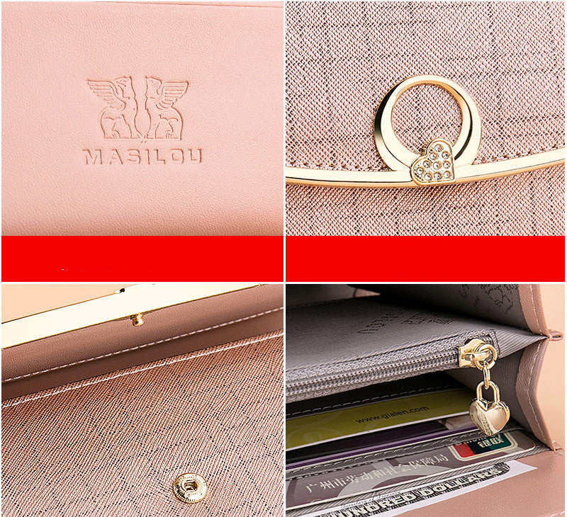 Damepung Læder Tri-fold Pung Lang Pung Stor Kapacitet Clutch