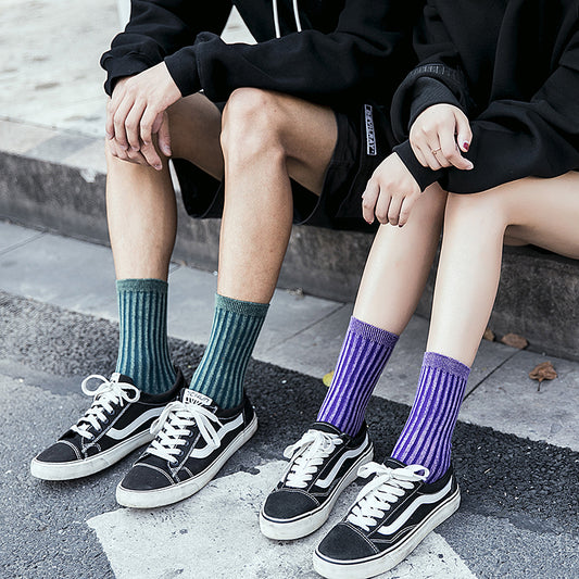Frosted Washed Double Needle Fashion Trend Ins Wind Wild Men And Women In Tube Cotton Socks
