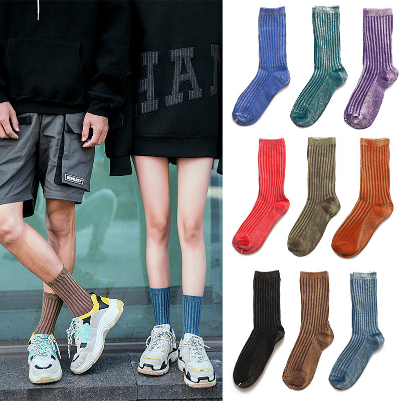 Frosted Washed Double Needle Fashion Trend Ins Wind Wild Men And Women In Tube Cotton Socks