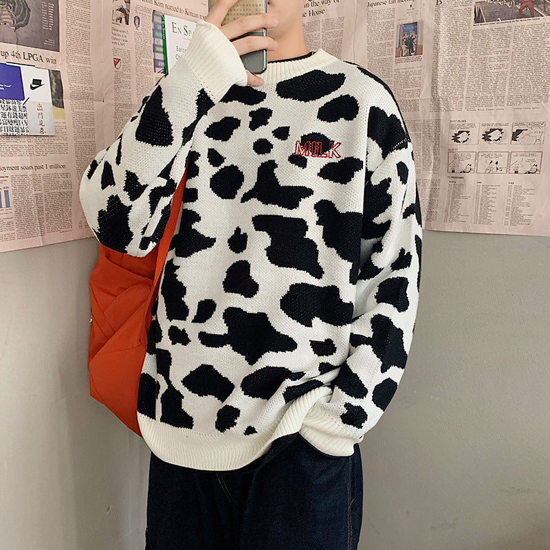 Rundhalset Løs Og Tyk Sweater Med Koprint Jacquardmønster