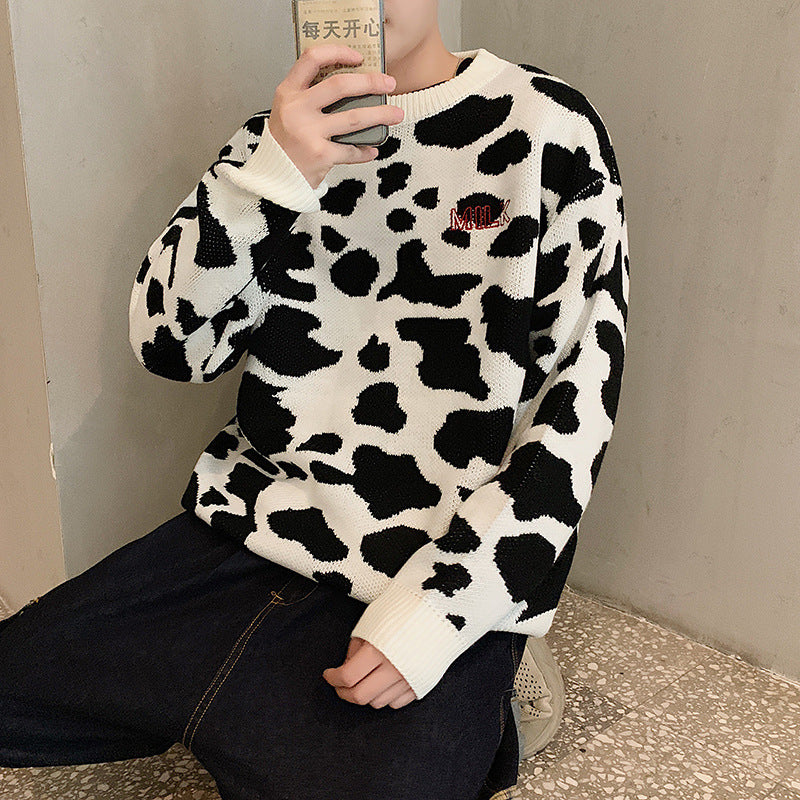 Rundhalset Løs Og Tyk Sweater Med Koprint Jacquardmønster
