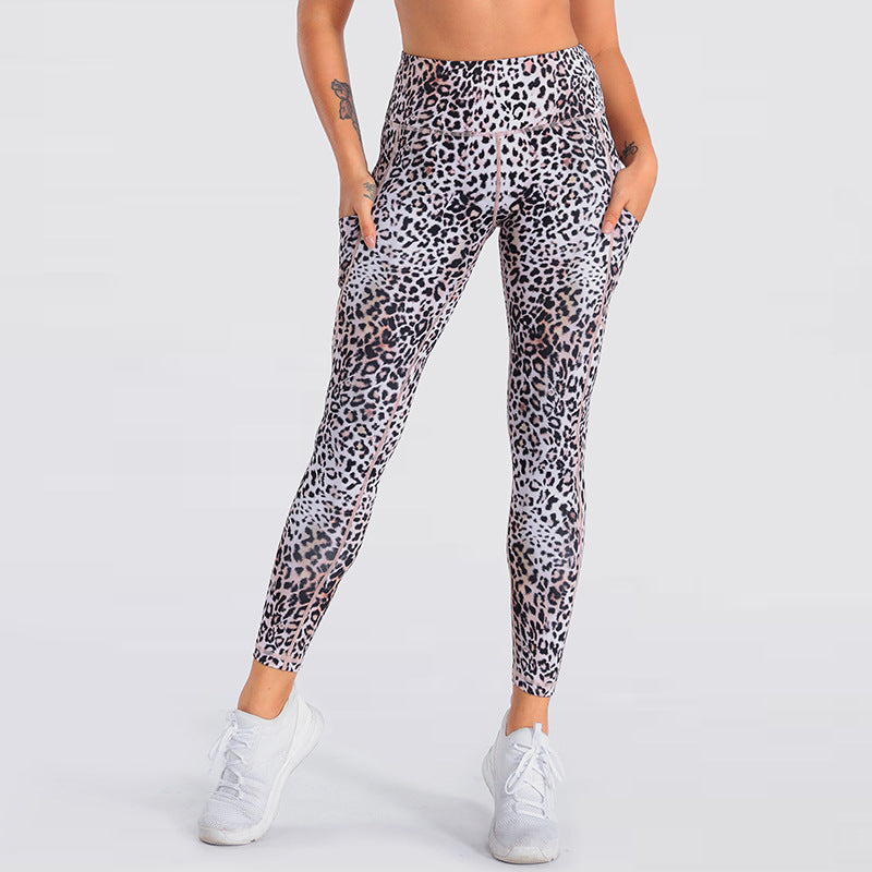 Multicolor High-waist Buttocks Brushed Leopard Print Yoga Pants
