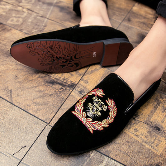 Embroidered Men's Single Shoe Cover Foot Lazy Breathable All-match Small Leather Shoes