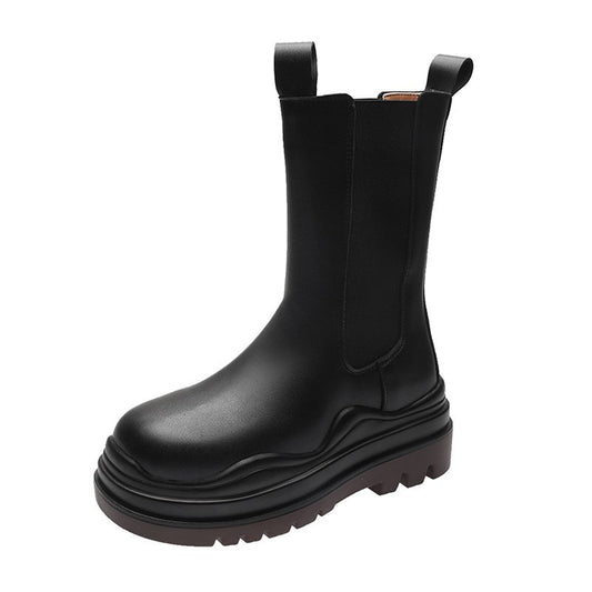 Women's Casual Shoes With Thick Soled And High Rise Leather Boots