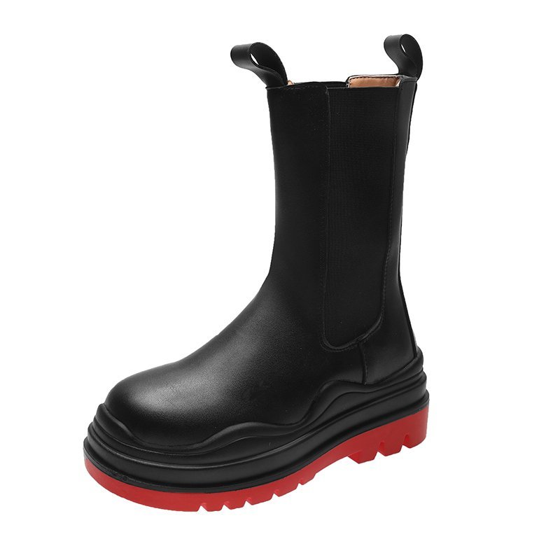 Women's Casual Shoes With Thick Soled And High Rise Leather Boots
