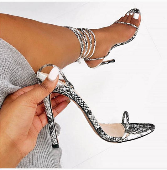 Summer Fashion Snake Print Strappy Sandals