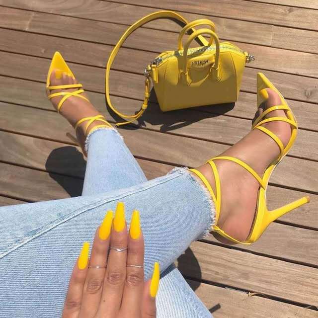 New Pointed Fish Mouth Cross Strap Stiletto Heels