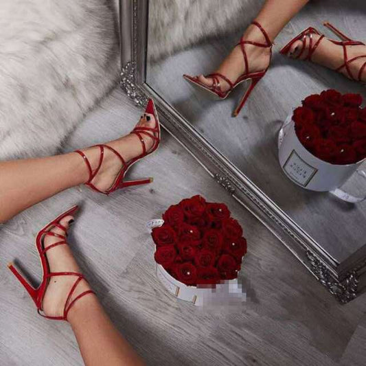 New Pointed Fish Mouth Cross Strap Stiletto Heels
