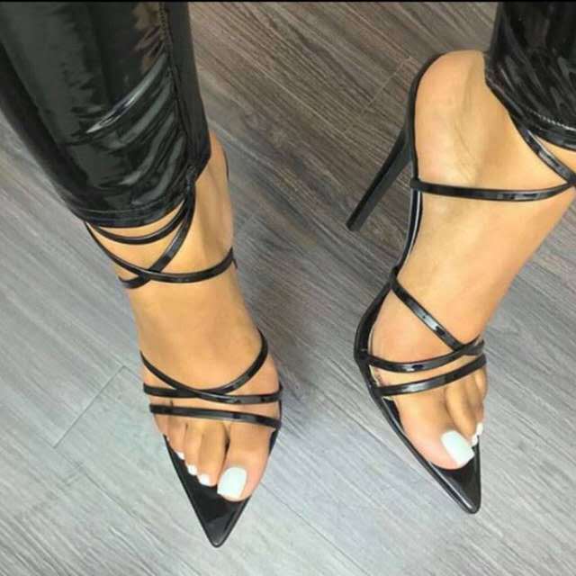 New Pointed Fish Mouth Cross Strap Stiletto Heels