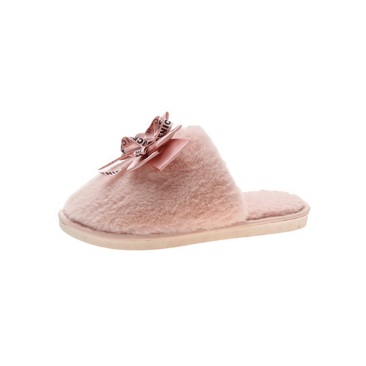 Bowknot Plush Indoor And Outdoor Cotton Slippers