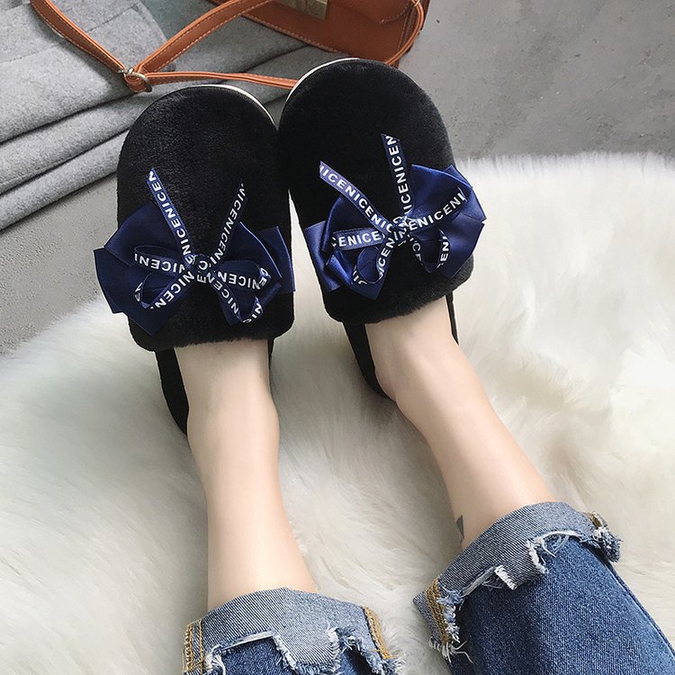 Bowknot Plush Indoor And Outdoor Cotton Slippers