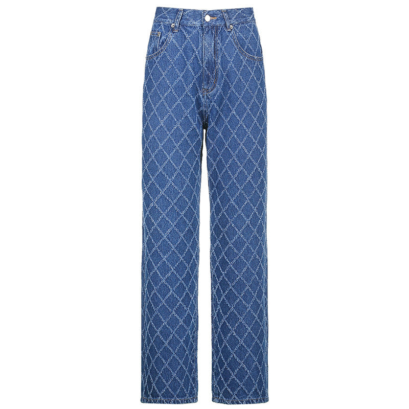 Diamantprintede højtaljede jeans med lige ben til kvinder