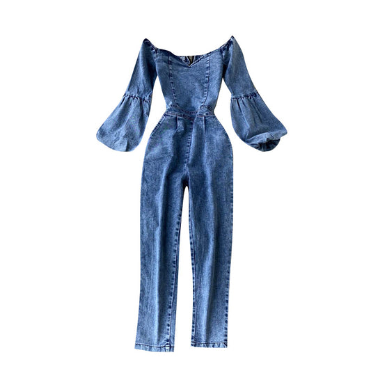 Sexy One-Line Neck Strapless Puff Sleeve Jumpsuit Women