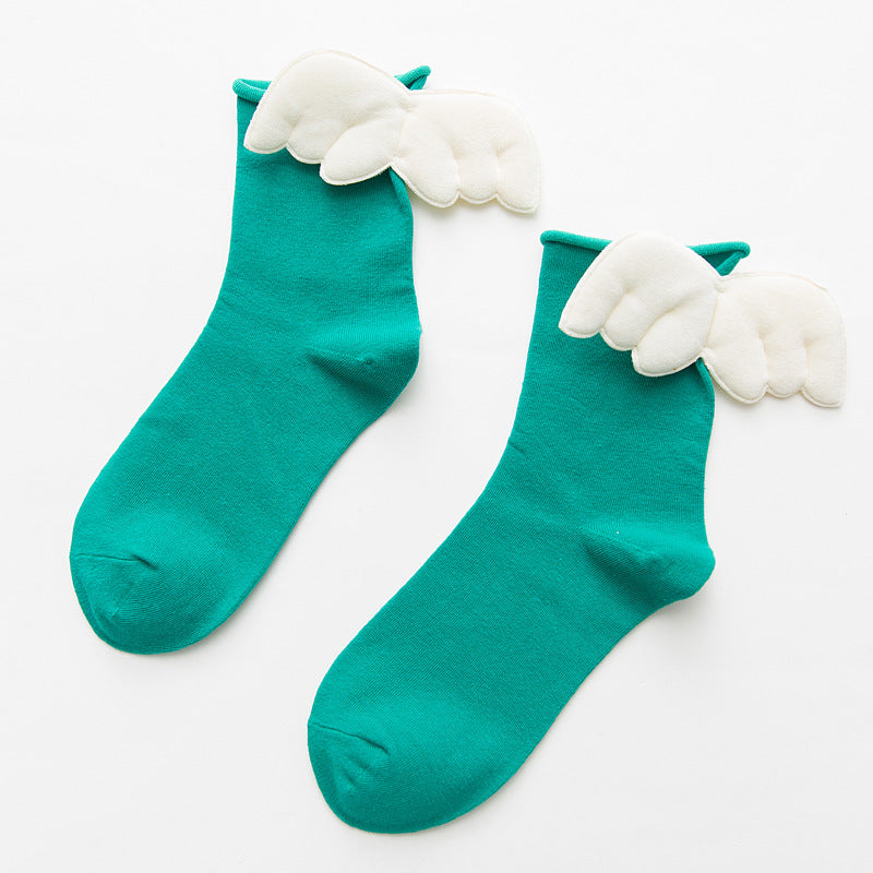 Women's Socks Solid Color Curled Heel 3D Big Wings