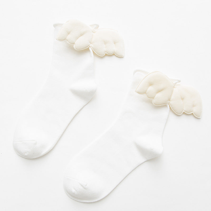 Women's Socks Solid Color Curled Heel 3D Big Wings