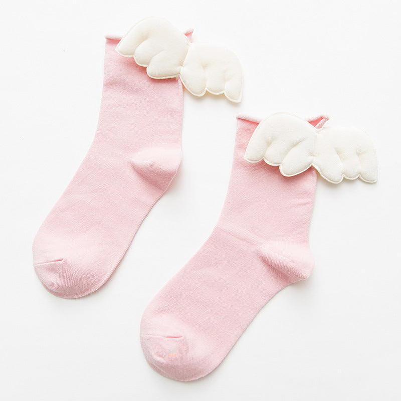 Women's Socks Solid Color Curled Heel 3D Big Wings