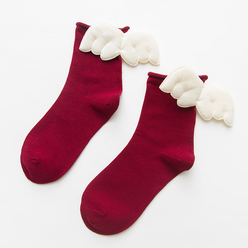 Women's Socks Solid Color Curled Heel 3D Big Wings