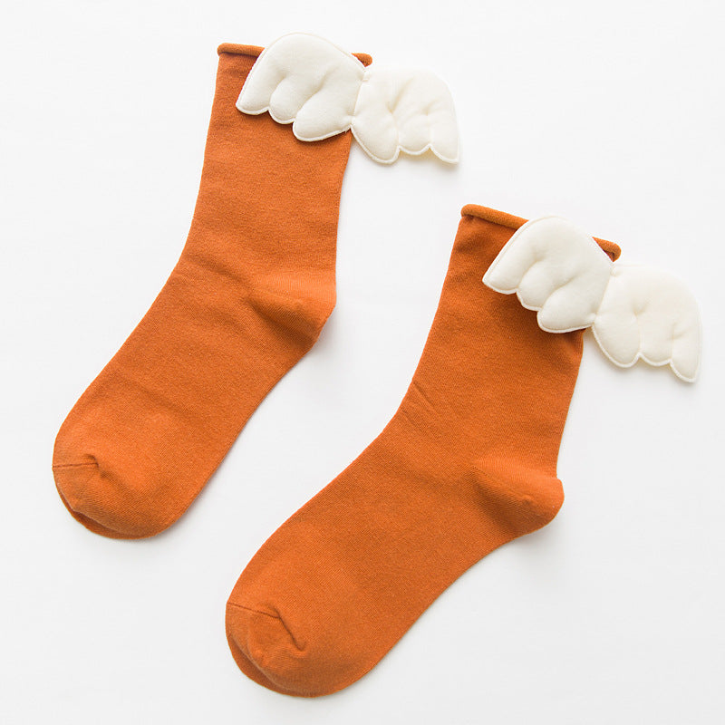 Women's Socks Solid Color Curled Heel 3D Big Wings