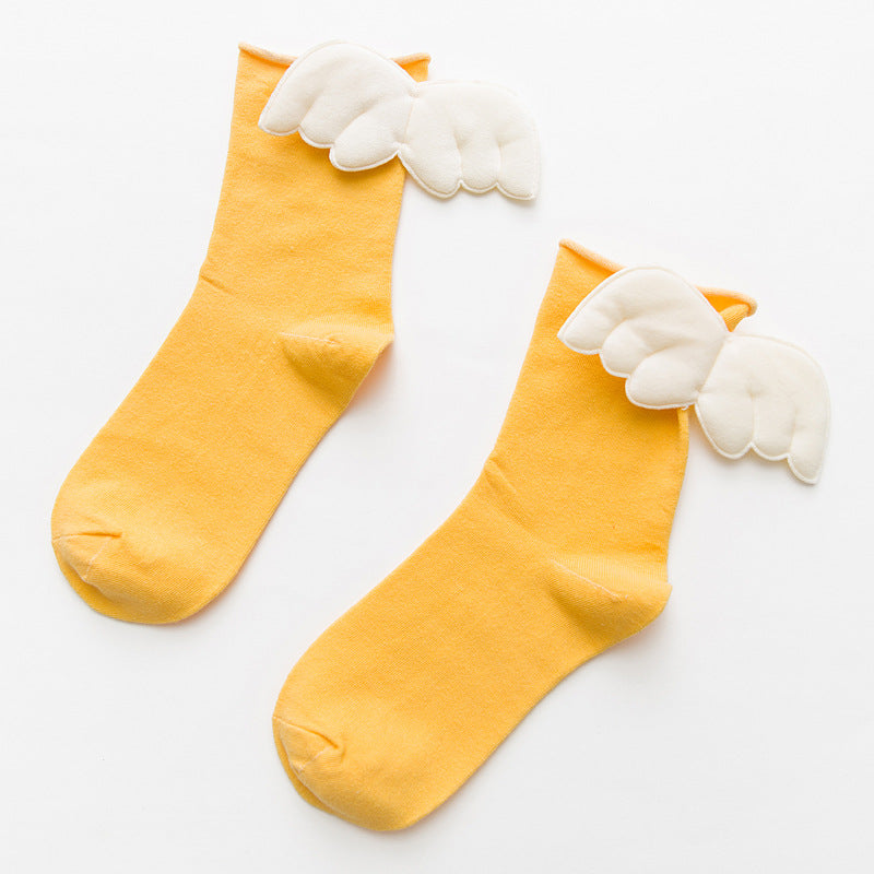 Women's Socks Solid Color Curled Heel 3D Big Wings