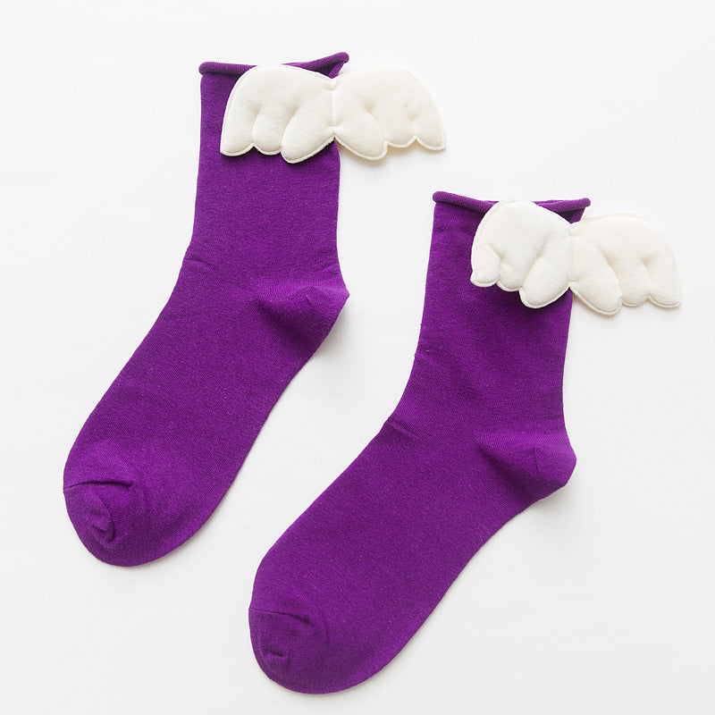 Women's Socks Solid Color Curled Heel 3D Big Wings