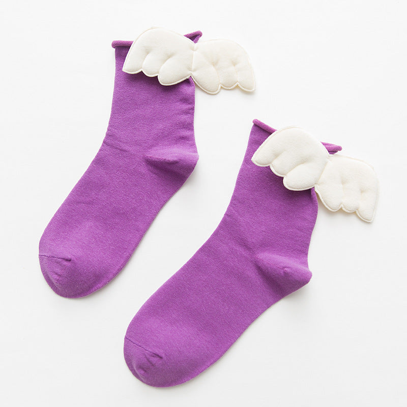 Women's Socks Solid Color Curled Heel 3D Big Wings